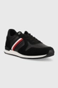 Tommy Hilfiger sportcipő ICONIC RUNNER STRIPES LEATHER fekete