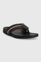 Σαγιονάρες Tommy Hilfiger HILFIGER LEATHER TOE POST SANDAL μαύρο