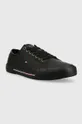 Δερμάτινα ελαφριά παπούτσια Tommy Hilfiger CORE CORPORATE VULC LEATHER μαύρο