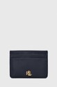 Usnjen etui za kartice Lauren Ralph Lauren Zrnato usnje mornarsko modra 432891187