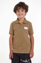 Calvin Klein Jeans polo dziecięce aplikacja brązowy IB0IB01637.PPYX