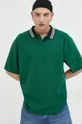 Βαμβακερό μπλουζάκι πόλο Vans πράσινο