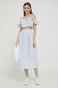 Suknja s dodatkom lana United Colors of Benetton 4YCND001L.913 plava SS23