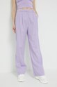 Λινό παντελόνι Abercrombie & Fitch KI156.3042.670 μωβ SS23