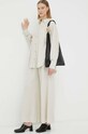 Hlače s dodatkom lana By Malene Birger Pisca Q71694002 bež SS23