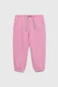 różowy United Colors of Benetton spodnie dresowe bawełniane dziecięce Dziewczęcy