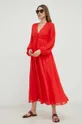 Weekend Max Mara sukienka z domieszką lnu czerwony