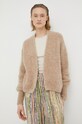 American Vintage kardigan z domieszką wełny GILET ML COL CHALE beżowy EAST19A