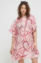 Βαμβακερό φόρεμα παραλίας Sisley ροζ