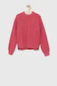 roza Dječji pamučni pulover Tommy Hilfiger Za djevojčice