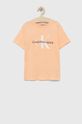 jasny pomarańczowy Calvin Klein Jeans t-shirt bawełniany dziecięcy Chłopięcy