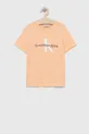 Otroška bombažna kratka majica Calvin Klein Jeans oranžna