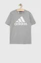 Otroška bombažna kratka majica adidas U BL siva