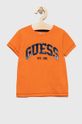 mandarynkowy Guess t-shirt bawełniany dziecięcy Chłopięcy
