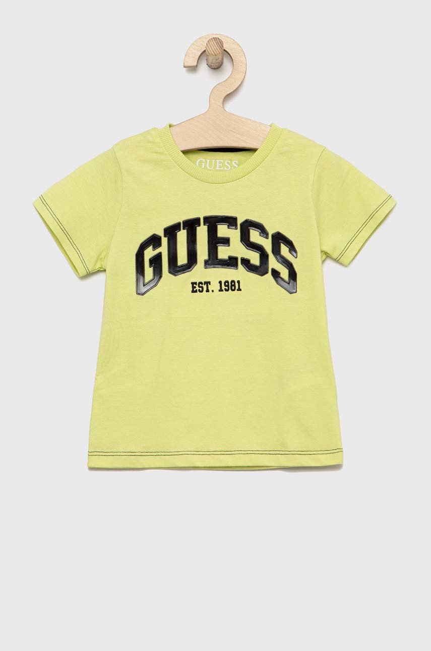 żółto - zielony Guess t-shirt bawełniany dziecięcy Chłopięcy
