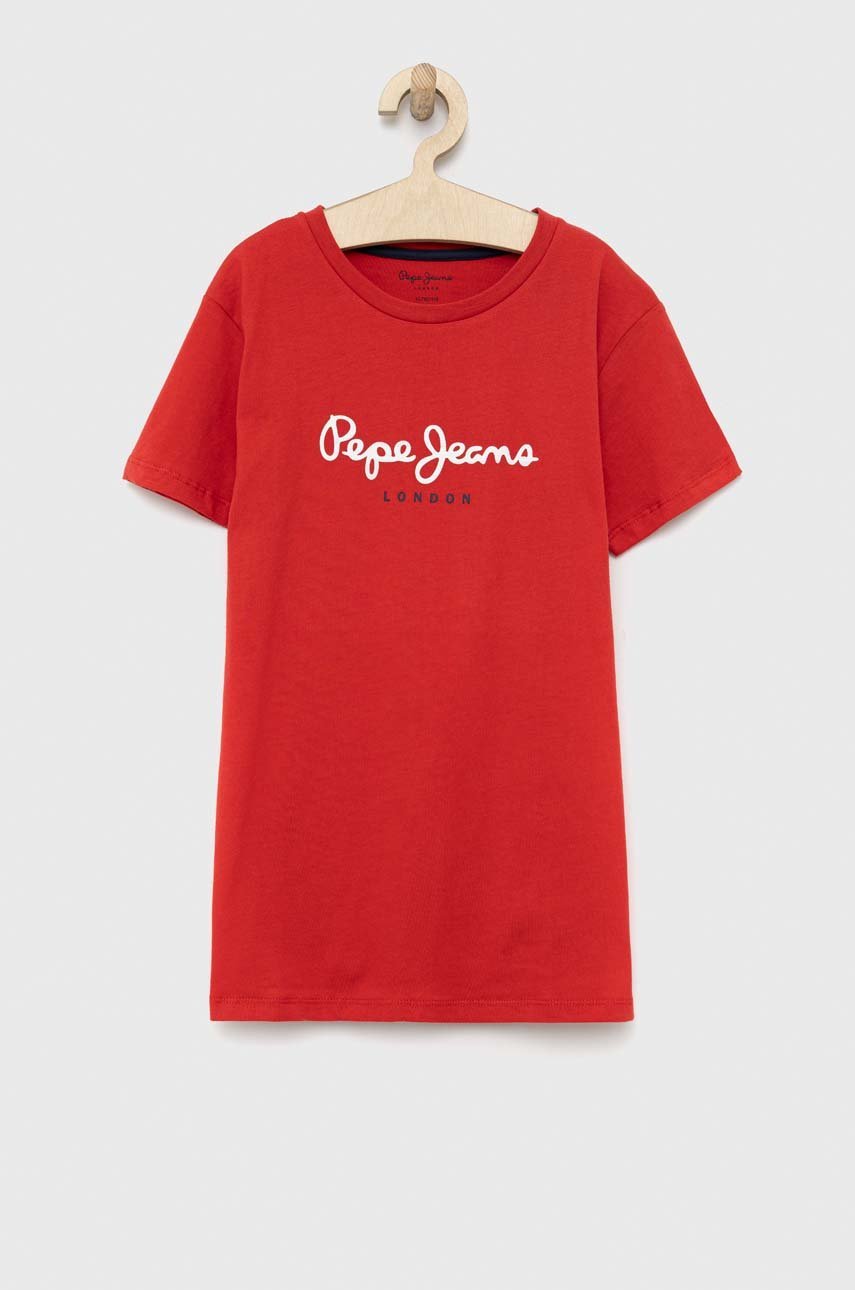 czerwony Pepe Jeans t-shirt bawełniany dziecięcy PJL BJ Chłopięcy