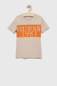 бежевый Детская хлопковая футболка Guess Для мальчиков