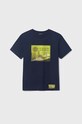 Mayoral t-shirt bawełniany dziecięcy nadruk granatowy 6074.7B.JUNIOR