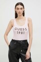 Памучен топ Guess щампа розов W3RP07.K1814