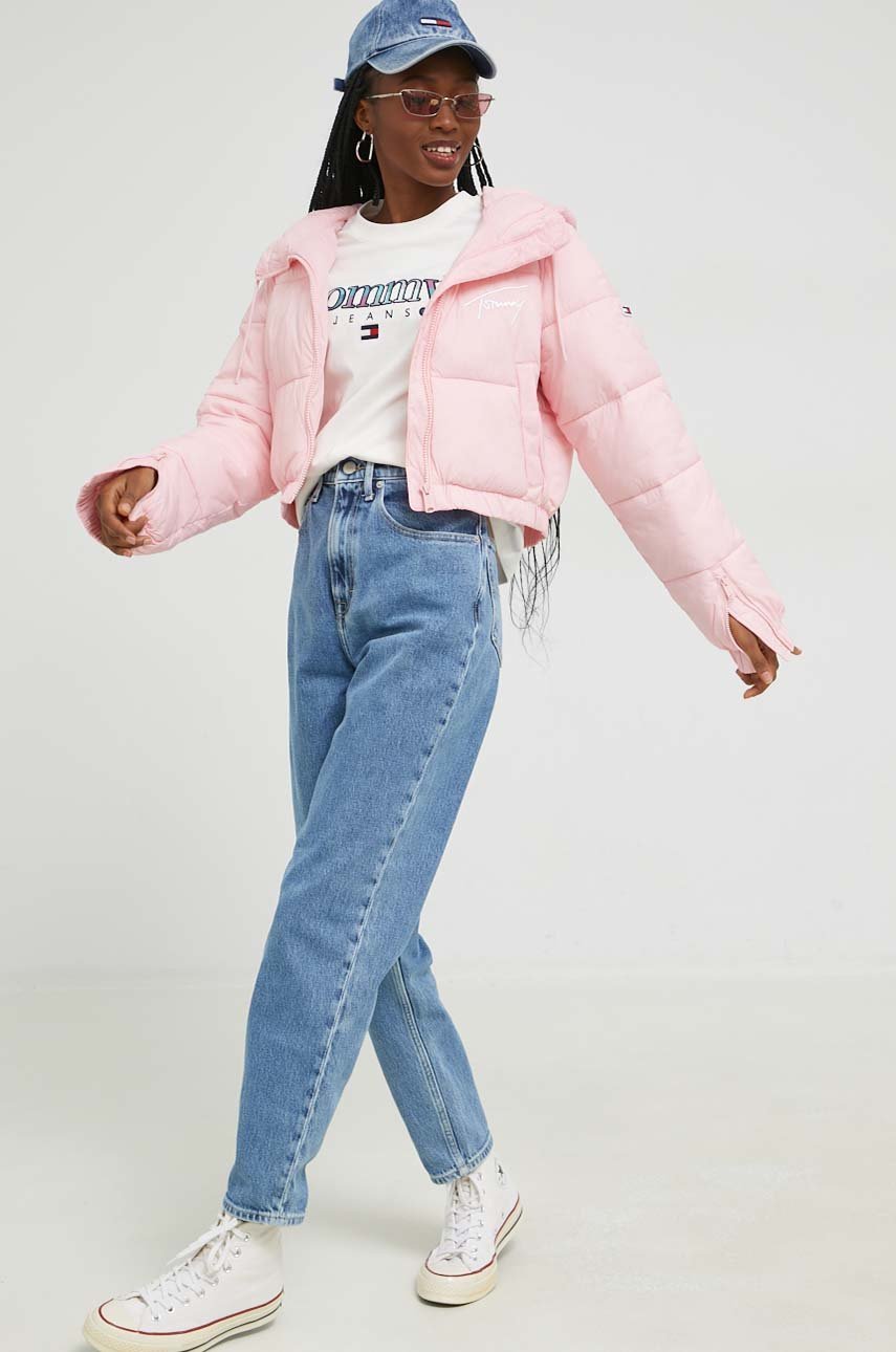 Bavlněné tričko Tommy Jeans smetanová