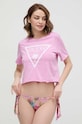 Bavlněné tričko Guess E02I01.JA914 růžová SS25