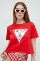 rdeča Bombažna kratka majica Guess Ženski