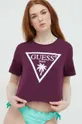fioletowy Guess t-shirt bawełniany Damski