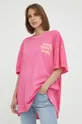 Βαμβακερό μπλουζάκι Guess x Banksy ροζ