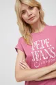 ροζ Βαμβακερό μπλουζάκι Pepe Jeans Linda