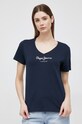 Pepe Jeans t-shirt bawełniany Wendy V Neck nadruk granatowy PL505482.594