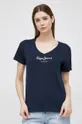 mornarsko modra Bombažna kratka majica Pepe Jeans Wendy V Neck Ženski