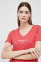 красный Хлопковая футболка Pepe Jeans Wendy V Neck Женский