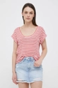 czerwony Pepe Jeans t-shirt lniany Leia Damski