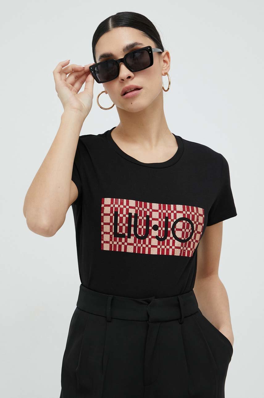 czarny Liu Jo t-shirt bawełniany
