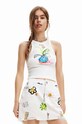 Desigual top din bumbac print alb 23SWTKC9