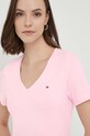 Βαμβακερό μπλουζάκι Tommy Hilfiger WW0WW37873.PPYX ροζ SS23