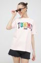 Bavlněné tričko Tommy Jeans pastelově růžová