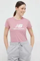 różowy New Balance t-shirt bawełniany