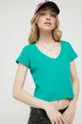 zelena Bombažna kratka majica Hollister Co. Ženski