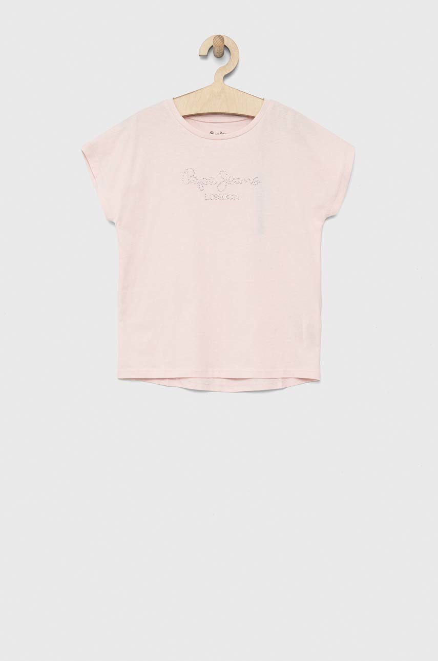 pastelowy różowy Pepe Jeans t-shirt bawełniany dziecięcy Nuria Dziewczęcy