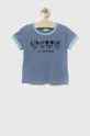 niebieski United Colors of Benetton t-shirt bawełniany dziecięcy Dziewczęcy