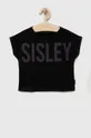 czarny Sisley t-shirt bawełniany dziecięcy Dziewczęcy