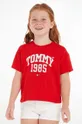 rdeča Otroška bombažna kratka majica Tommy Hilfiger Dekliški