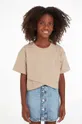 bež Dječja pamučna majica kratkih rukava Calvin Klein Jeans Za djevojčice