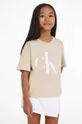 бежевый Детская хлопковая футболка Calvin Klein Jeans Для девочек