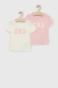 różowy GAP t-shirt bawełniany dziecięcy 2-pack Dziewczęcy