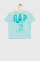 Παιδικό βαμβακερό μπλουζάκι GAP x Disney τιρκουάζ