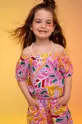vijolična Otroška bombažna kratka majica Coccodrillo Dekliški