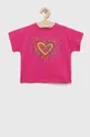 Otroška bombažna kratka majica Desigual roza
