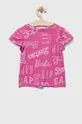 Παιδικό βαμβακερό μπλουζάκι GAP x Barbie μωβ